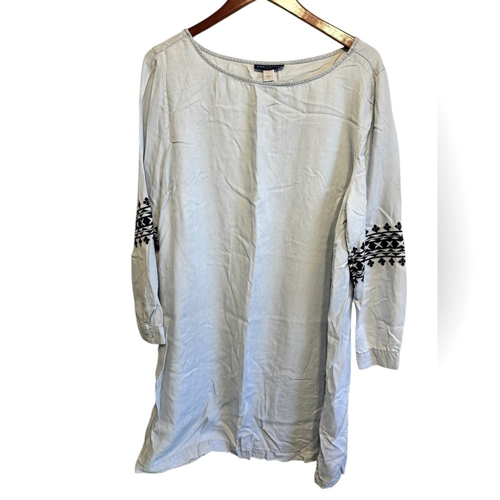 Womens Light Blue Chambray Long Sleeve Pullover Dress/top Lagenlook   Sz XL